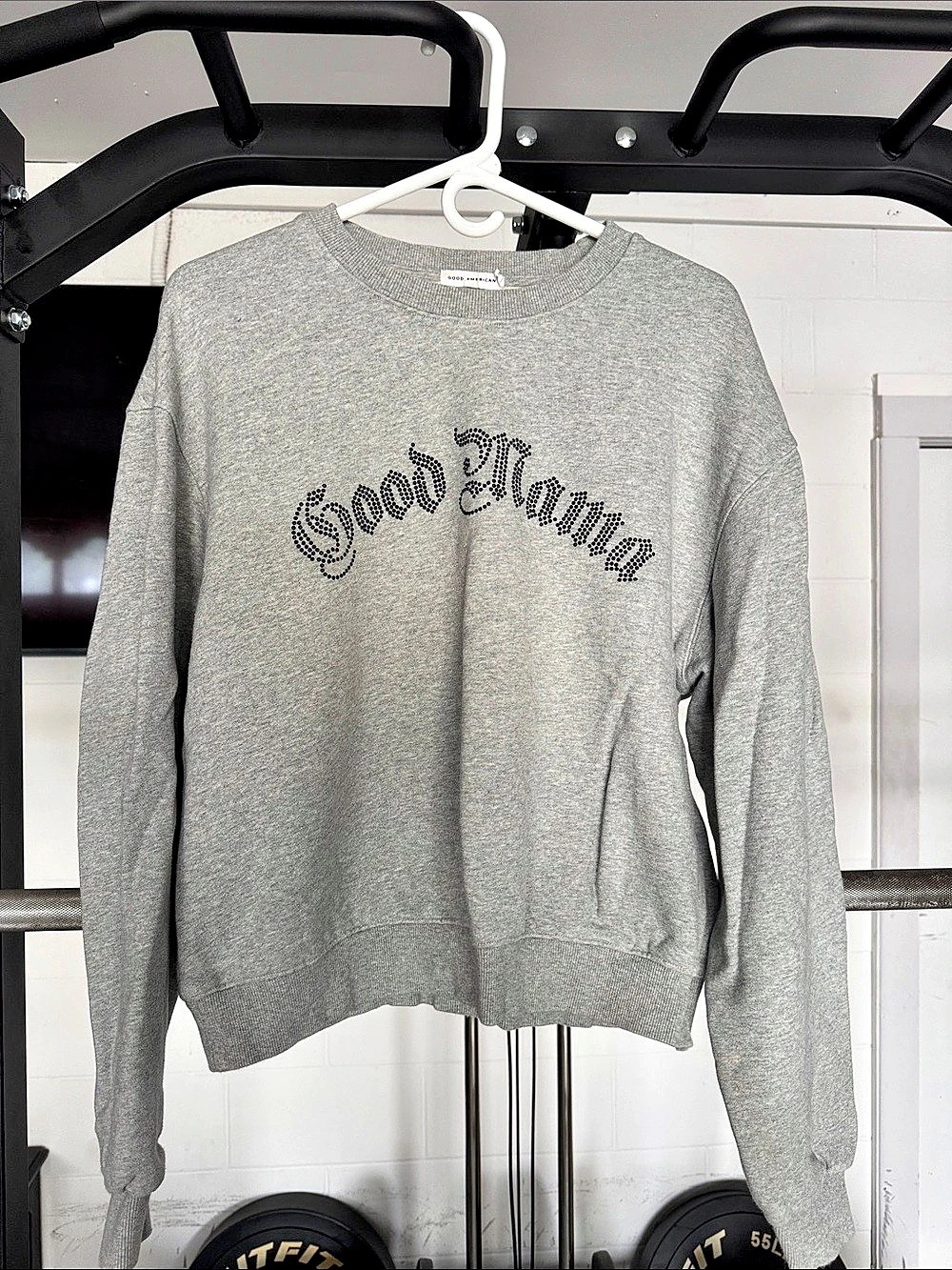 Good American Good Mama Crystal Embellished Sweatshirt Gray Small
